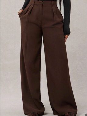 SHEIN Chocolate Brown High-Waist Wide Leg Trousers